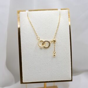 Gold Adjustable Necklace with Interlocking Crystal  Zirconia Rhinestone Circles